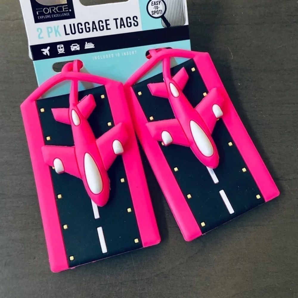 Airplane Luggage ID Tags Hot Pink Set